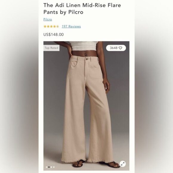 NWT Size 32 - The Adi Cotton Mid-Rise Frayed Relaxed Flare Pants by Pilcro - Picture 16 of 16